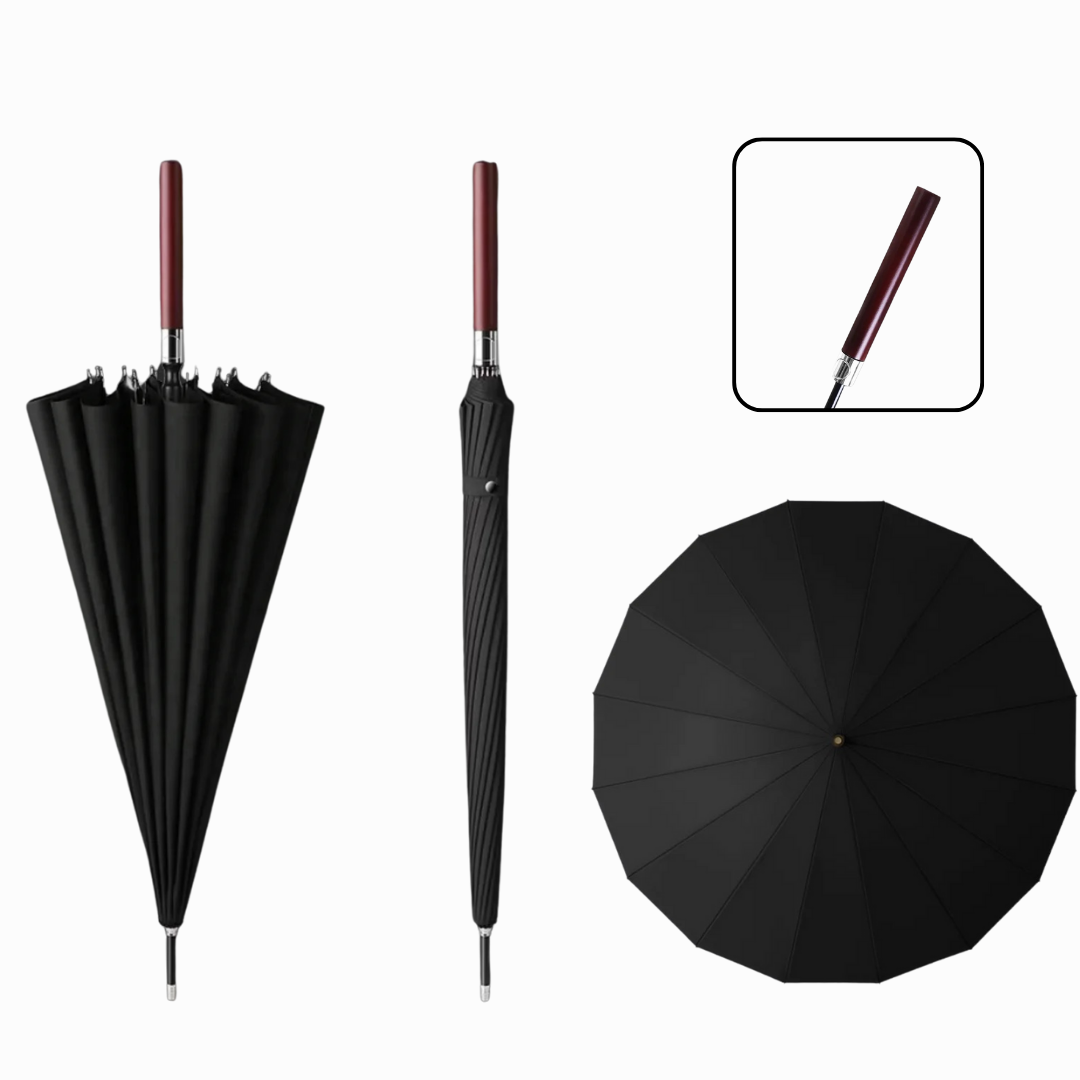 Windproof Business Luxury Umbrella with Straight Wooden Handle - 16 ribs