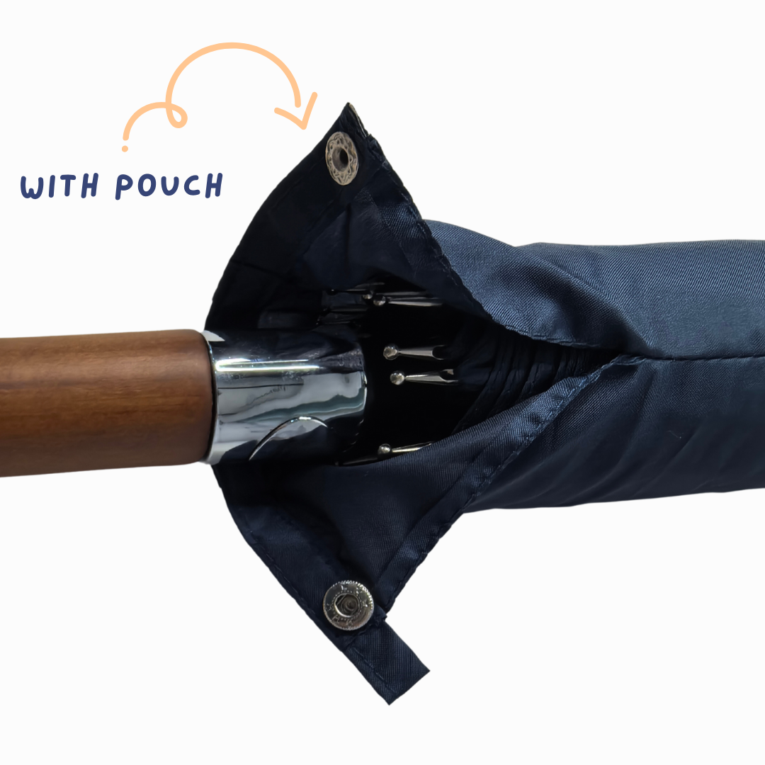 Windproof Business Luxury Umbrella with Wooden Hook J Handle - 16 ribs