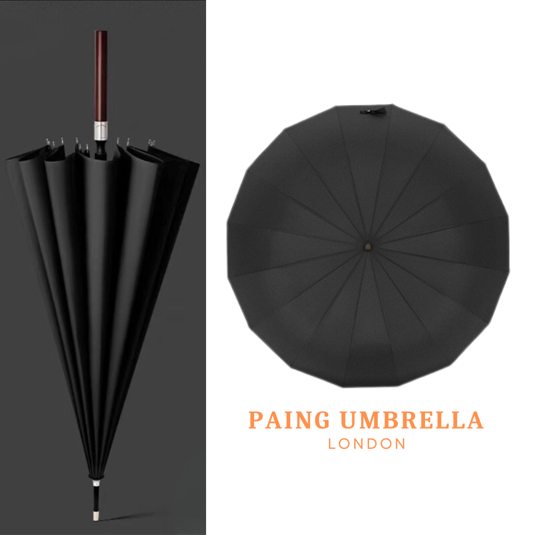 PAING UMBRELLA LONDON - Windproof Business Luxury Umbrella with Straight Wooden Handle - 16 ribs