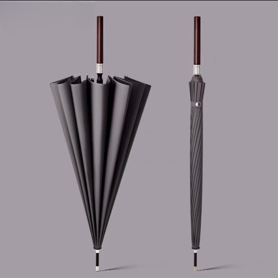 PAING UMBRELLA LONDON - Windproof Business Luxury Umbrella with Straight Wooden Handle - 16 ribs