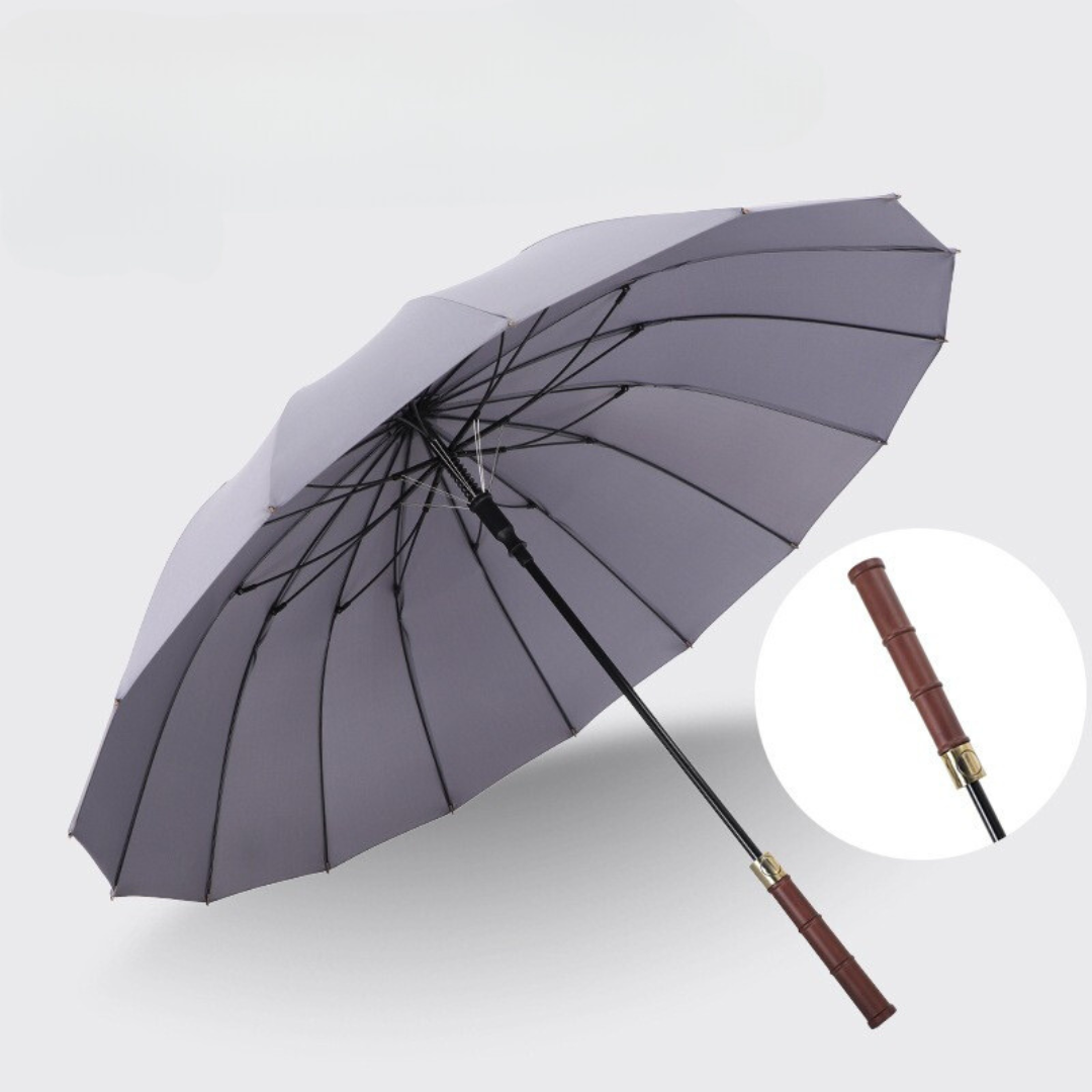 Large Luxury Business 16 Ribs Umbrella with Comfortable Wooden Handle