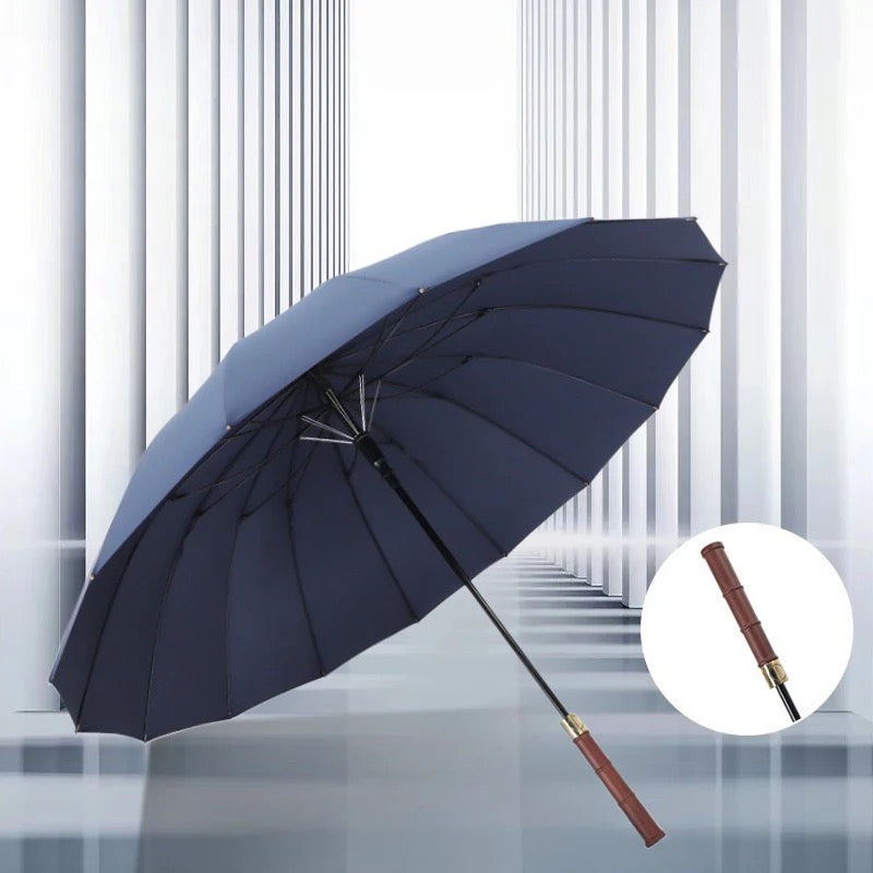 Large Luxury Business 16 Ribs Umbrella with Comfortable Wooden Handle